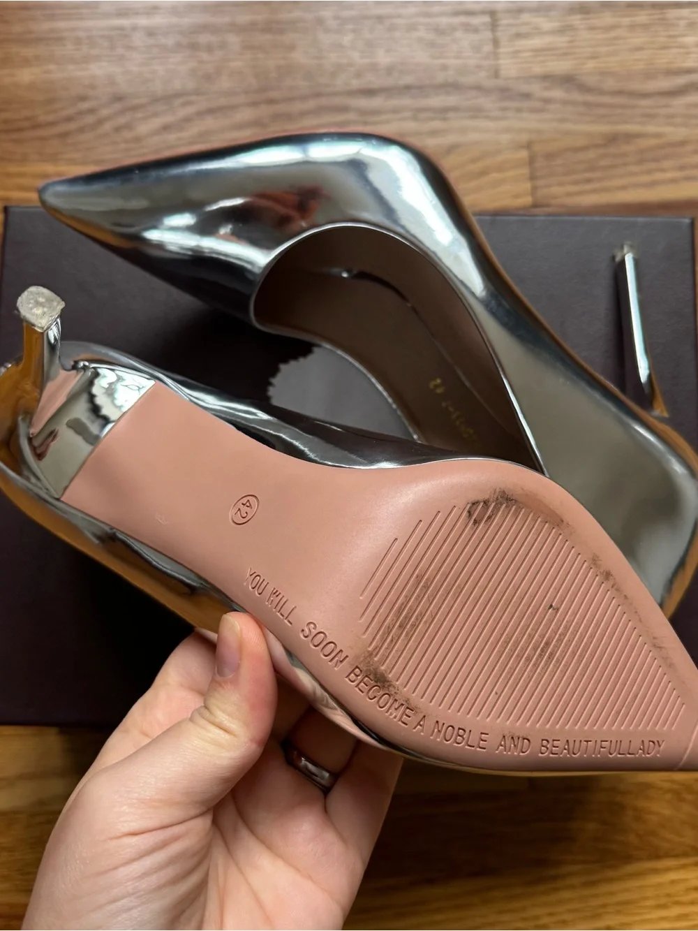 Metallic Silver Pointed Stiletto Heels - Picture 8 of 8